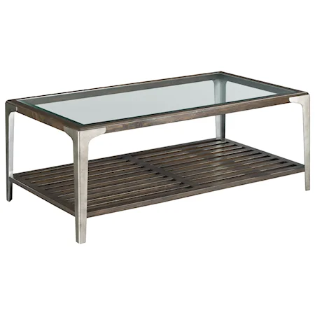 Transitional Rectangular Cocktail Table with Glass Top